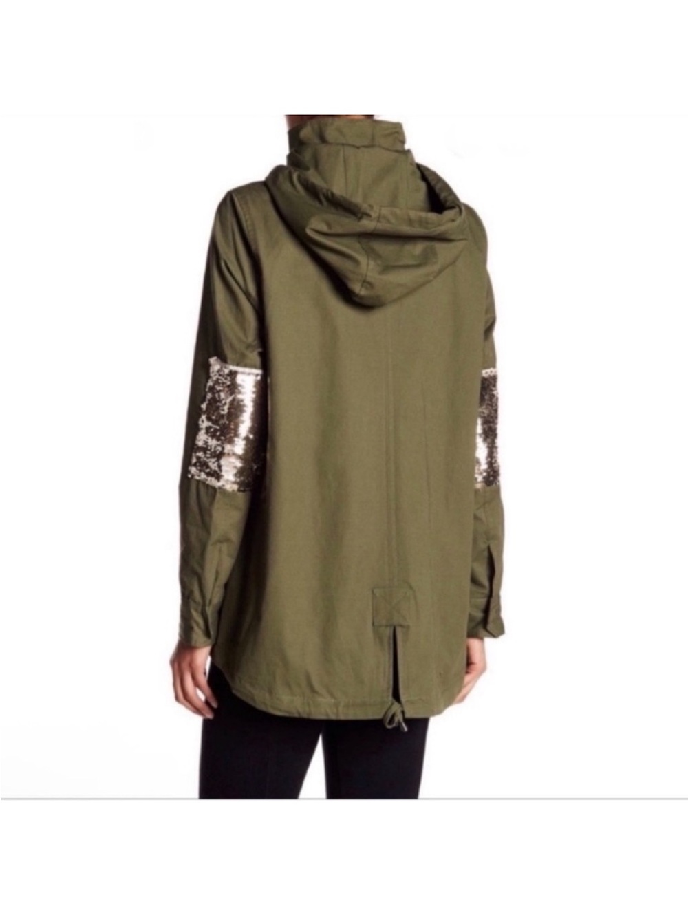 Sam Edelman Oversized Utility Cargo Anorak Jacket/Coat Sz XS Green gold sequin